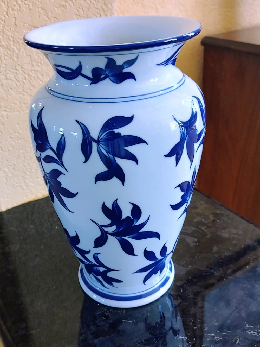 Blue and White Floral Ceramic Vase -